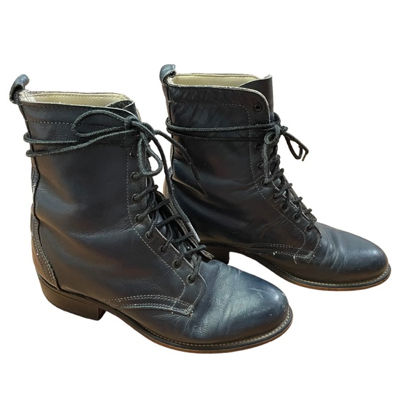 VINTAGE 90s LAREDO Leather Vamp Black Lace Up Roper Cowgirl Boots Size 6.5 - Picture 3 of 10